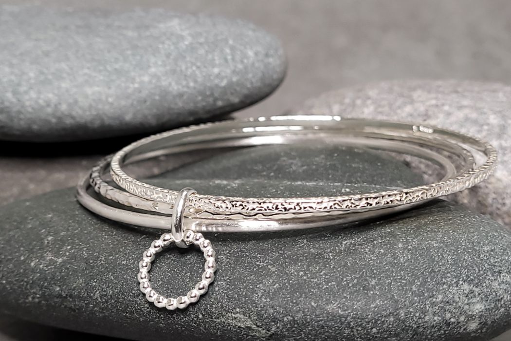 Trio bangle hammered - Silver Cave Silversmith