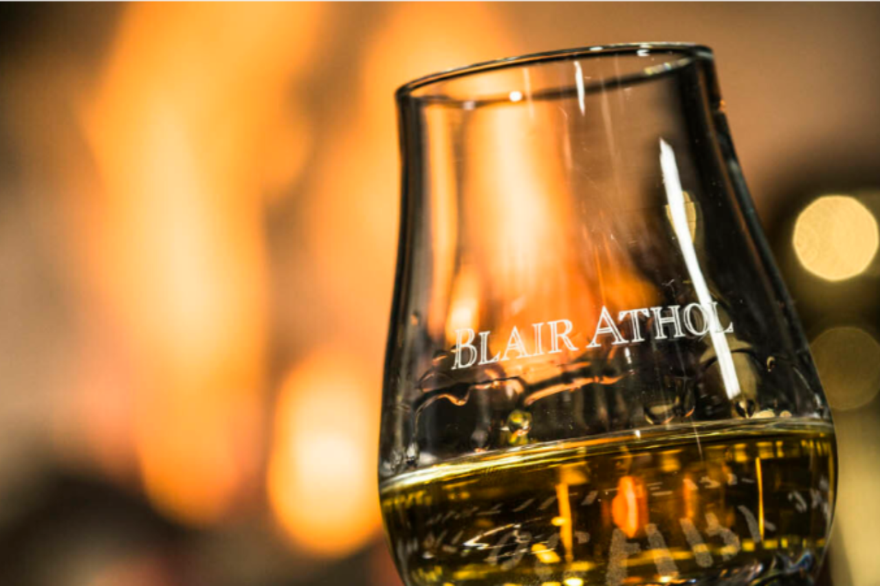 This Image shows a glass with the words Blair Athol printed on it.