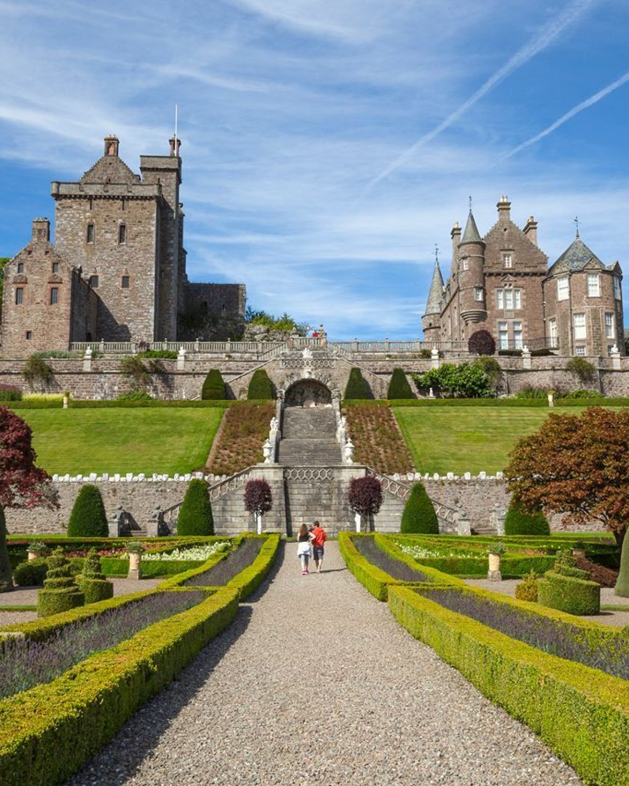 A picture overlooking the grounds of the castle. You can also see the old brick castle in the background.