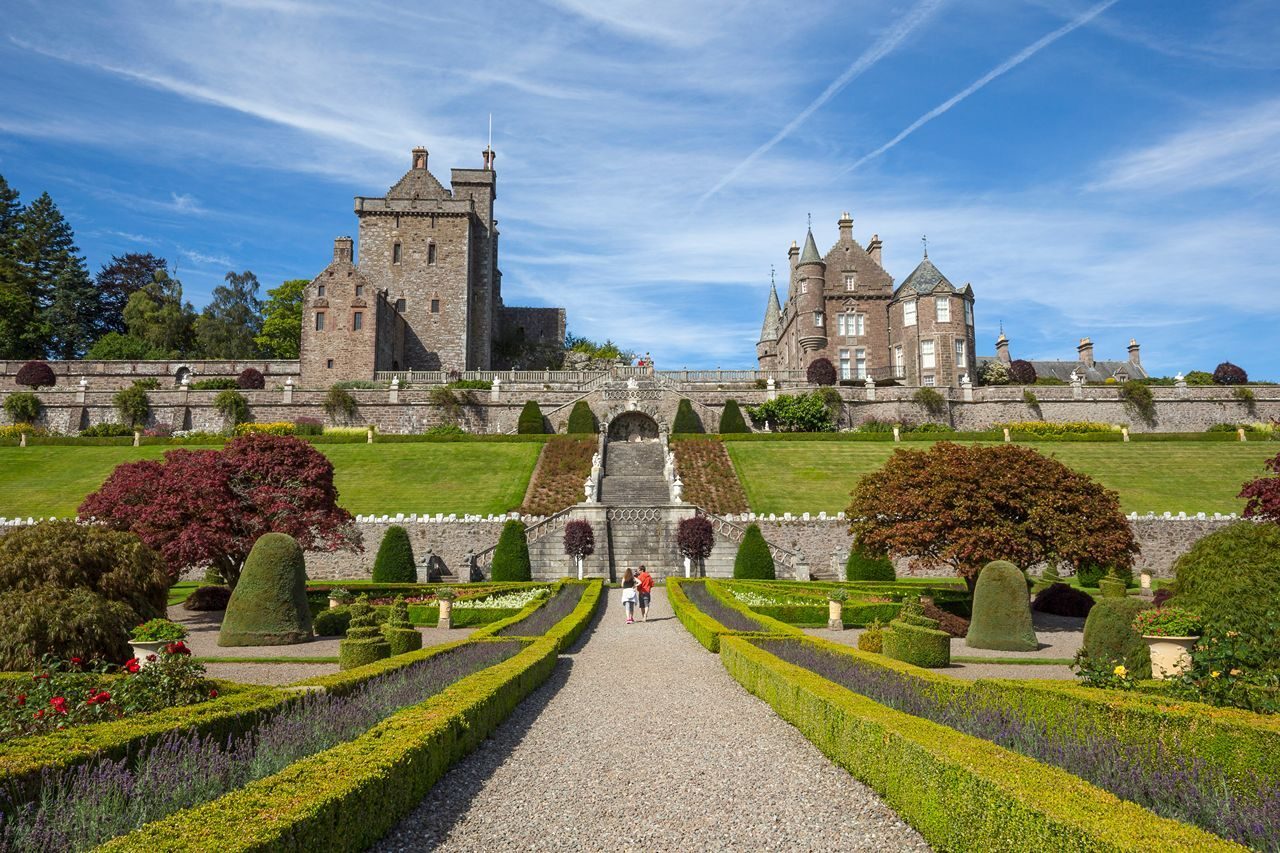 A picture overlooking the grounds of the castle. You can also see the old brick castle in the background.