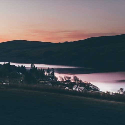 The view of loch tay from Boreland during the sunset.