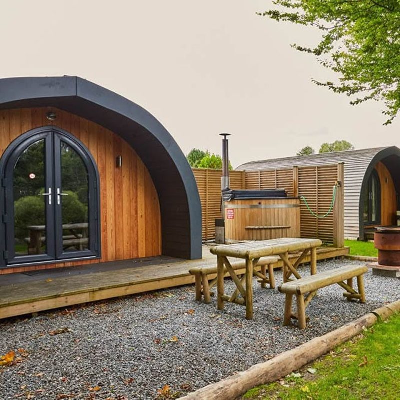 The wooden glamping pods at the caravan park