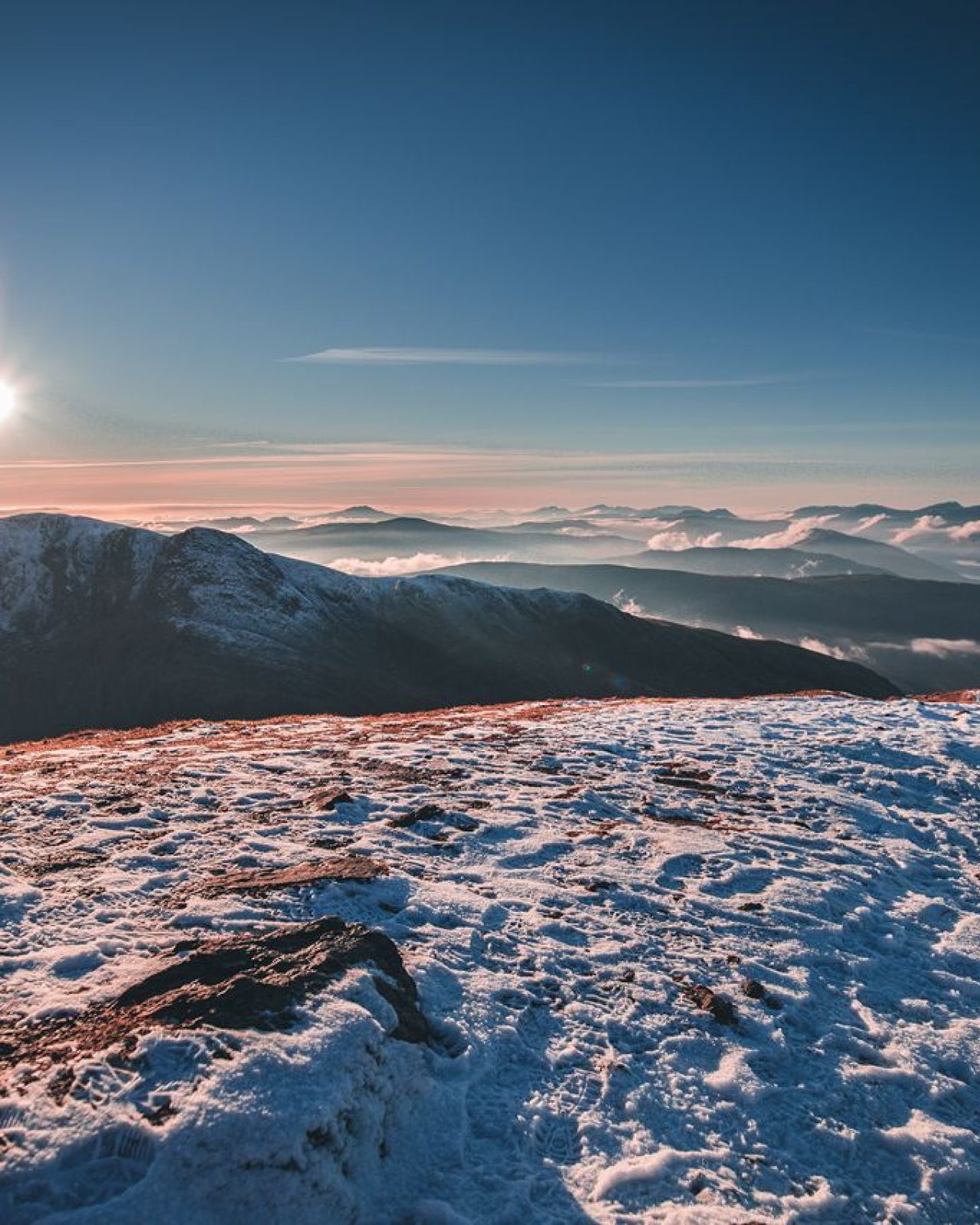 The view from the top of Ben Vorlich at sunset.